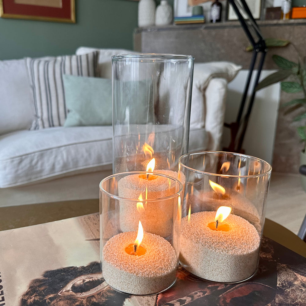 Sandy Soft Candle Pearls + Wicks + Glass Vase